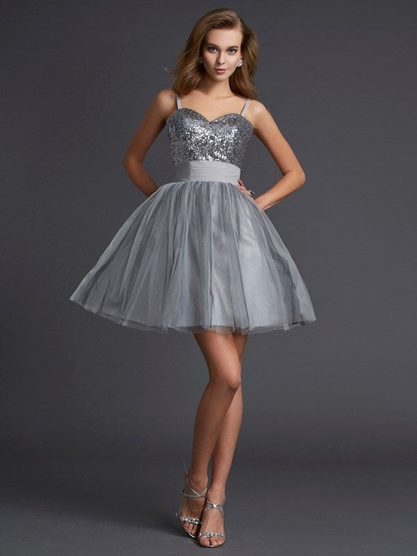 Straps Short Spaghetti A-Line/Princess Sleeveless Organza Homecoming Dresses