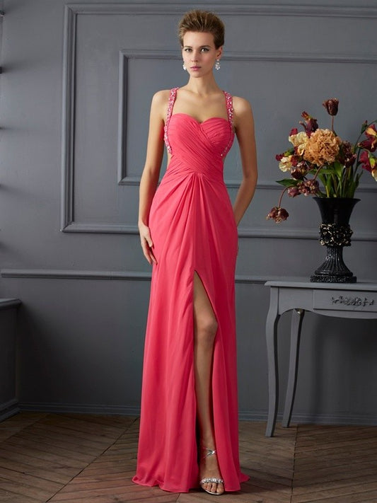 Sleeveless Empire Ruffles Sweetheart Long Chiffon Dresses