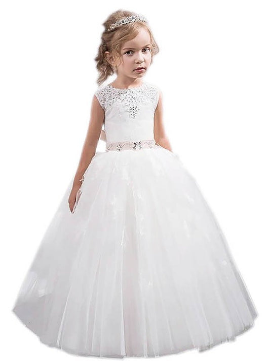 Gown Floor-Length Ball Jewel Tulle Crystal Sleeveless Flower Girl Dresses