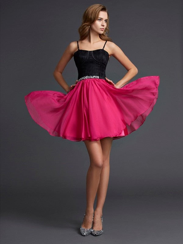 Short Spaghetti Sleeveless Straps A-Line/Princess Chiffon Homecoming Dresses