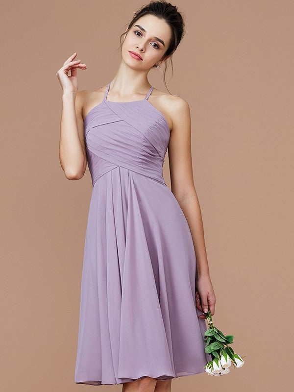 Sleeveless Short/Mini Ruched Halter A-Line/Princess Chiffon Bridesmaid Dresses