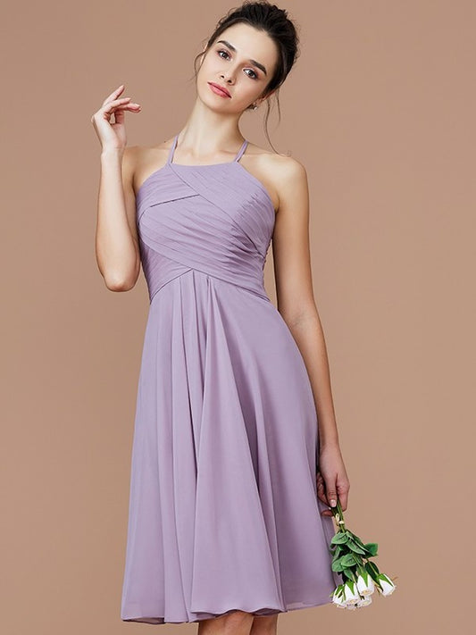 Sleeveless Short/Mini Ruched Halter A-Line/Princess Chiffon Bridesmaid Dresses