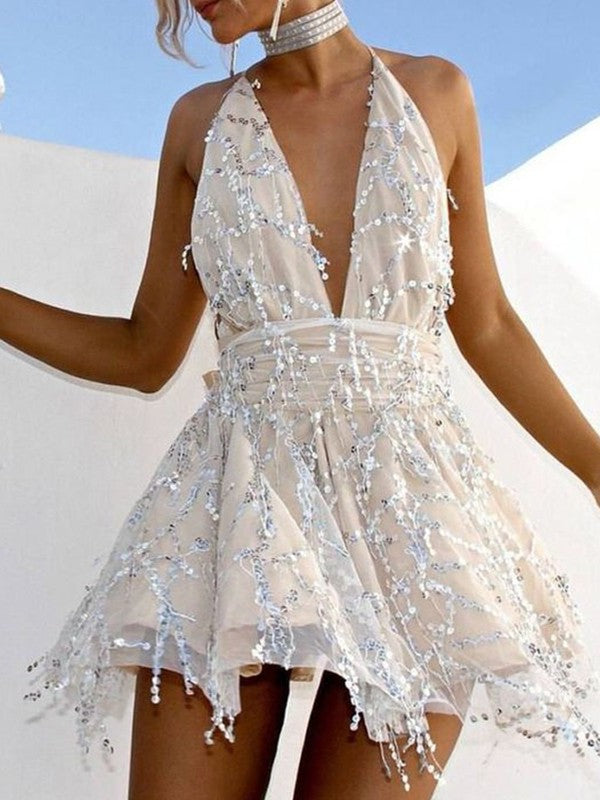 Halter Beading Sleeveless A-Line/Princess Short/Mini Homecoming Dress