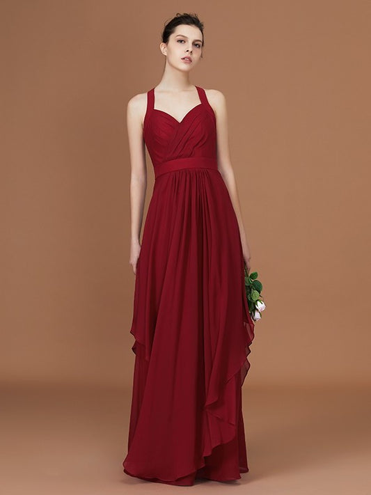 Straps Floor-Length A-Line/Princess Chiffon Ruched Sleeveless Bridesmaid Dresses