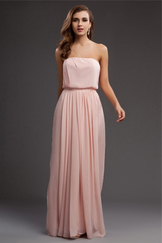 Sheath/Column Long Sleeveless Strapless Ruffles Chiffon Dresses