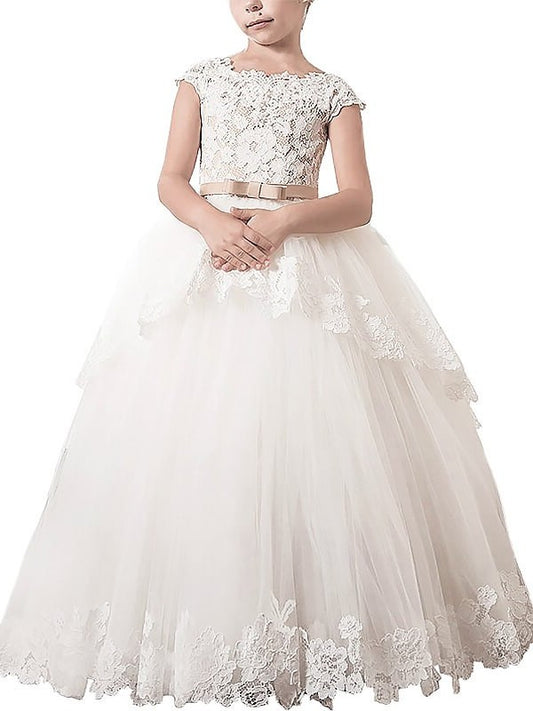 Lace Ball Scoop Floor-Length Tulle Sleeveless Gown Flower Girl Dresses