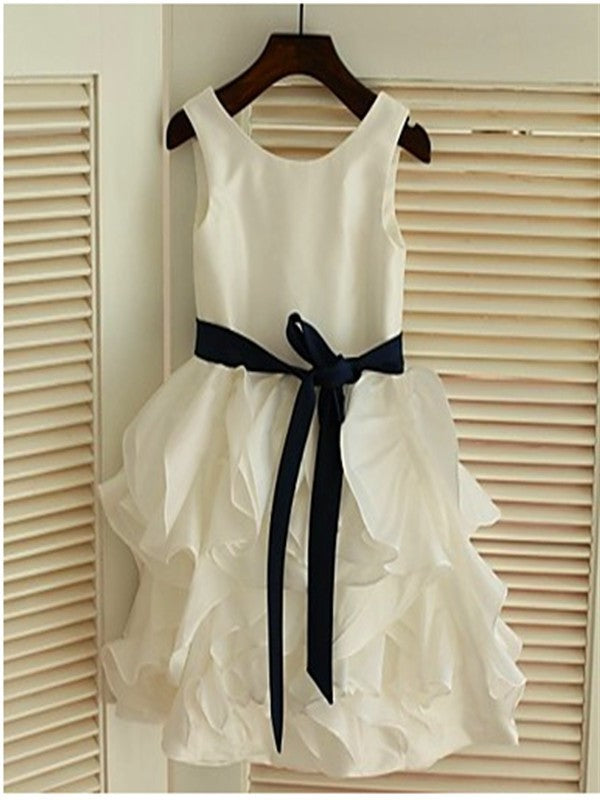 Tea-Length Chiffon Bowknot A-line/Princess Scoop Sleeveless Flower Girl Dresses