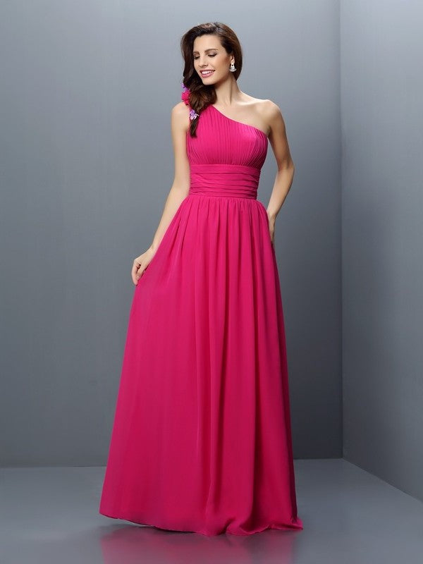 Long One-Shoulder Sleeveless Pleats A-Line/Princess Chiffon Bridesmaid Dresses