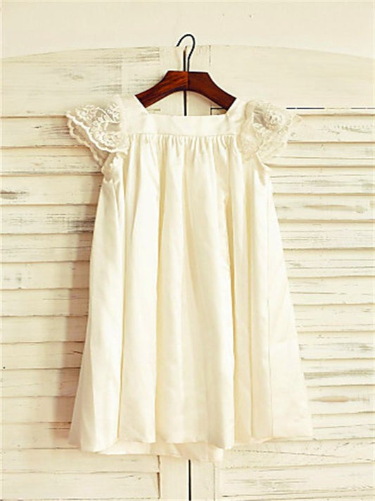 Chiffon Sleeves Tea-Length A-line/Princess Lace Short Scoop Flower Girl Dresses