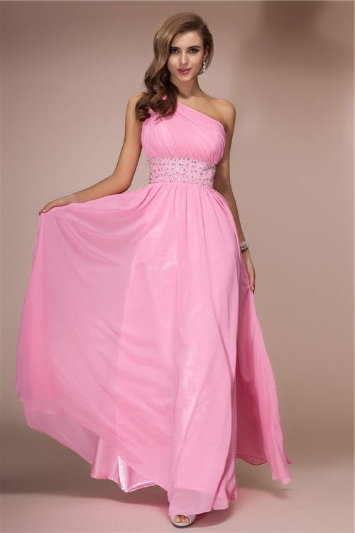 Beading Shoulder Sheath/Column One Long Sleeveless Chiffon Dresses