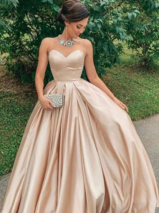 Sweetheart A-Line/Princess Floor-Length Sleeveless Satin Ruffles Dresses