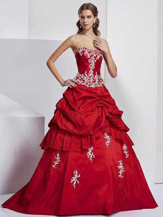 Beading Sweetheart Gown Ball Long Applique Sleeveless Taffeta Quinceanera Dresses