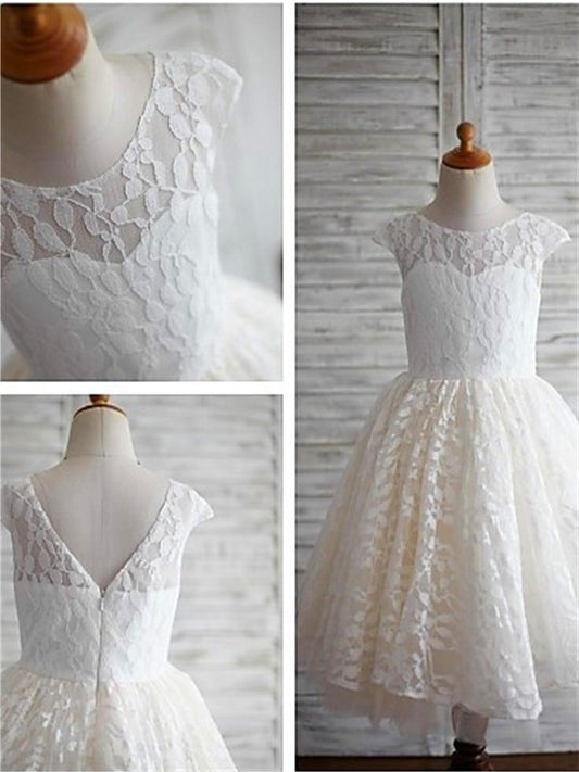 Scoop Sleeves Tea-Length Lace Short A-line/Princess Flower Girl Dresses