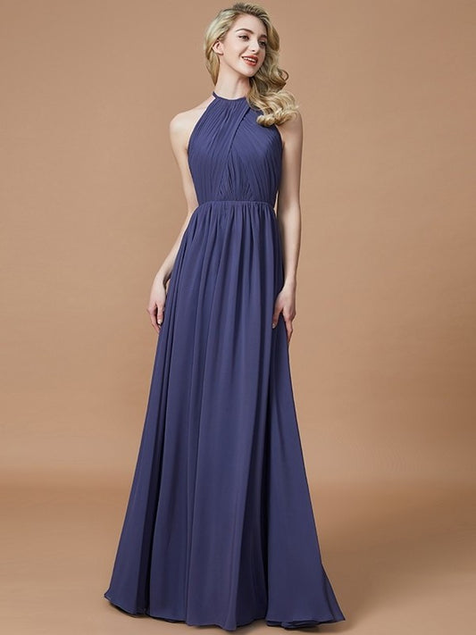 Scoop A-Line/Princess Chiffon Sleeveless Floor-Length Bridesmaid Dresses