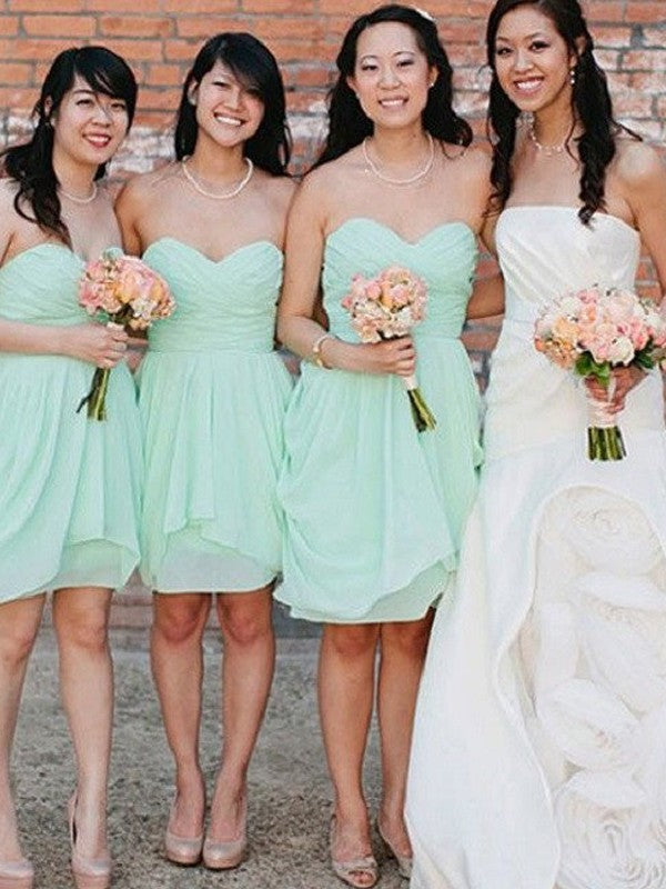 Sweetheart A-Line/Princess Sleeveless Short/Mini Chiffon Bridesmaid Dresses