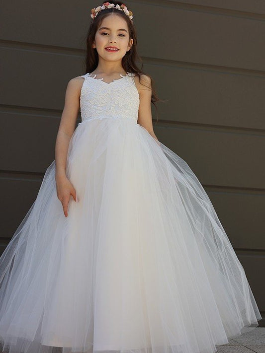 Bowknot Tulle Sweetheart Floor-Length A-Line/Princess Sleeveless Flower Girl Dresses