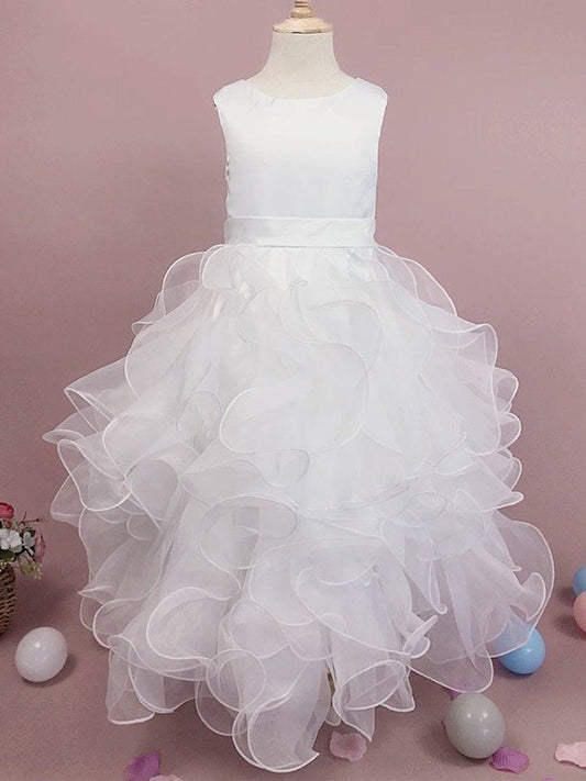 Tea-Length A-Line/Princess Scoop Organza Ruffles Sleeveless Flower Girl Dresses