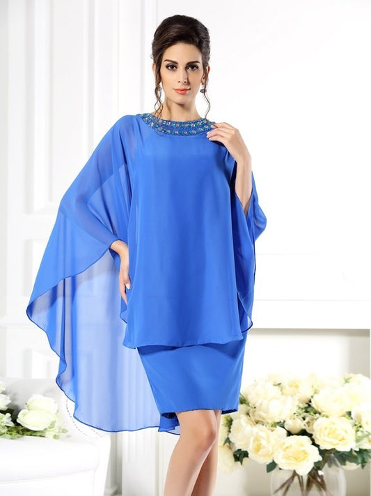 Sleeves Chiffon Short of Sheath/Column Mother 3/4 Bateau the Bride Dresses