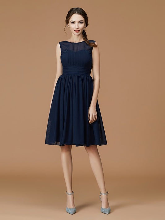 Short/Mini Ruffles Sleeveless Bateau A-Line/Princess Chiffon Bridesmaid Dresses