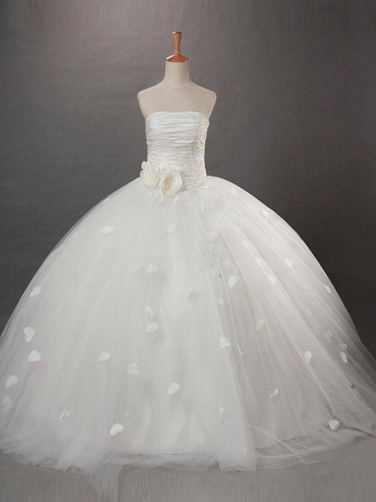 Ball Gown Strapless Tulle Sleeveless Ruffles Long Flower Girl Dresses