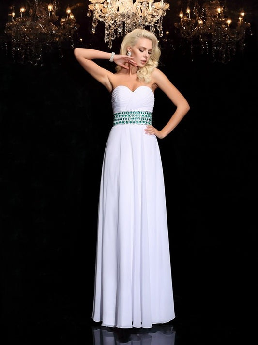 A-line/Princess Sleeveless Rhinestone Sweetheart Long Chiffon Dresses