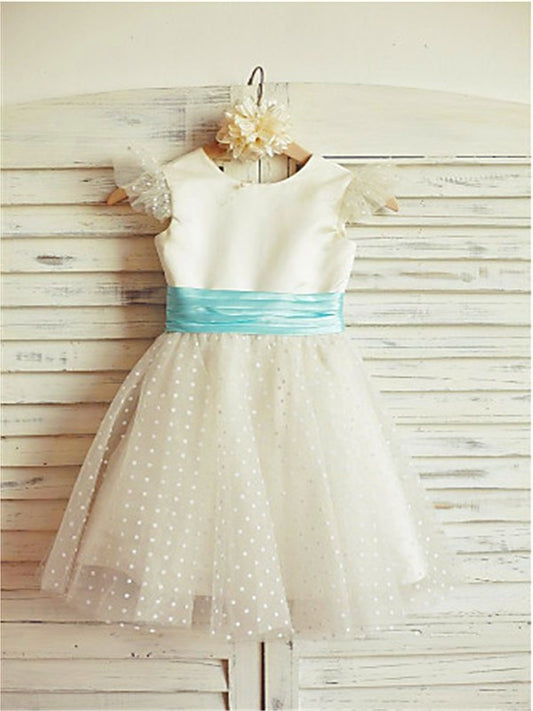 Sleeveless Layers Tulle Jewel Tea-Length A-line/Princess Flower Girl Dresses