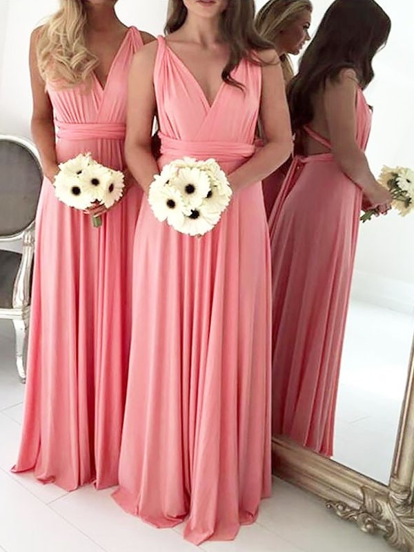 Spandex Floor-Length A-Line/Princess V-neck Sleeveless Bridesmaid Dresses