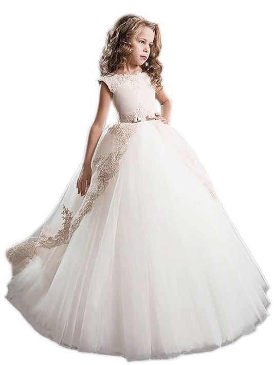 Floor-Length Gown Tulle Ball Applique Sleeveless Scoop Flower Girl Dresses