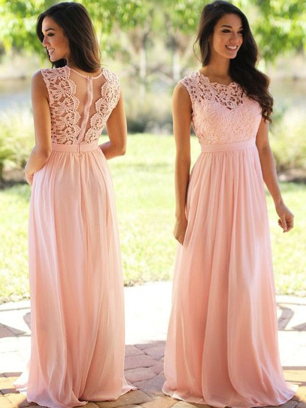 Applique A-Line/Princess Scoop Sleeveless Floor-Length Chiffon Dresses