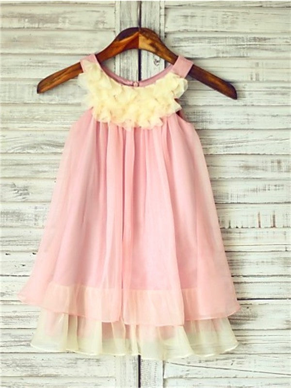 Straps Tea-Length Sleeveless A-line/Princess Ruched Chiffon Flower Girl Dresses