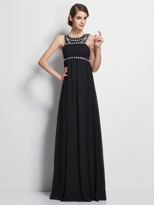 Beading Sheath/Column Sleeveless Neck High Long Chiffon Dresses