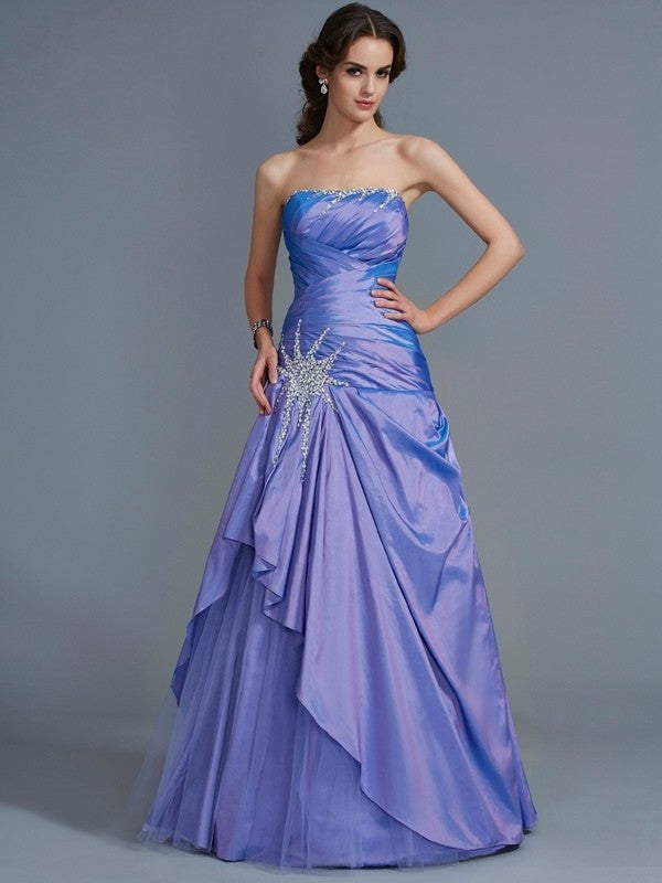 Beading Strapless Gown Long Ball Sleeveless Taffeta Quinceanera Dresses