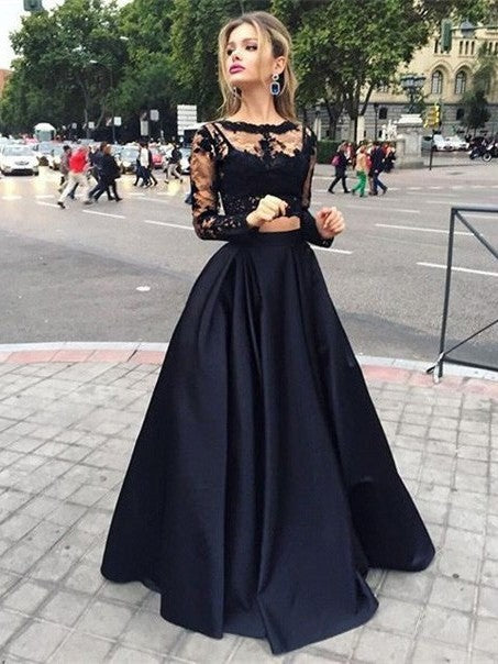 Bateau Gown Sleeves Long Ball Satin Floor-Length Dresses