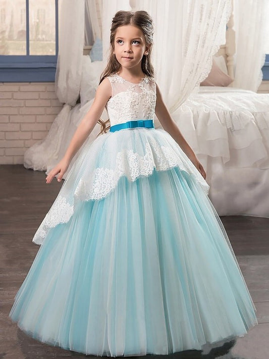 Jewel Gown Sleeveless Sash/Ribbon/Belt Tulle Floor-Length Ball Flower Girl Dresses