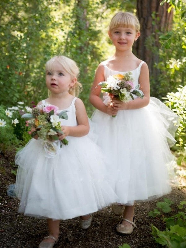 Ruffles Tulle Sleeveless Tea-Length A-Line/Princess Bateau Flower Girl Dresses