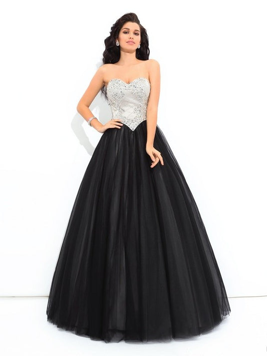 Sleeveless Gown Ball Paillette Sweetheart Long Net Quinceanera Dresses