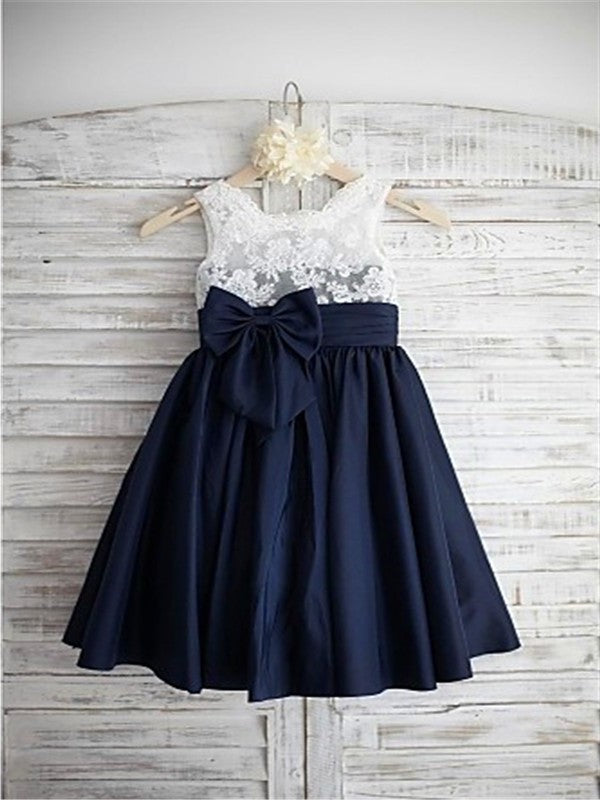 Straps Bowknot Taffeta Sleeveless A-line/Princess Tea-Length Flower Girl Dresses