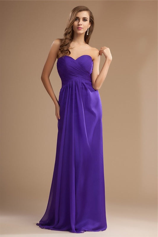 Sweetheart Long Beading Sleeveless Ruffles Sheath/Column Chiffon Bridesmaid Dresses