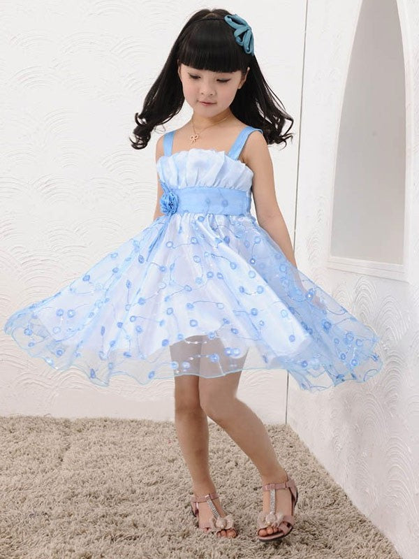 Flower Short A-line/Princess Hand-made Tulle Sleeveless Straps Flower Girl Dresses