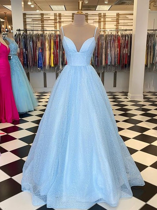 A-Line/Princess Floor-Length V-neck Sleeveless Tulle Ruffles Dresses