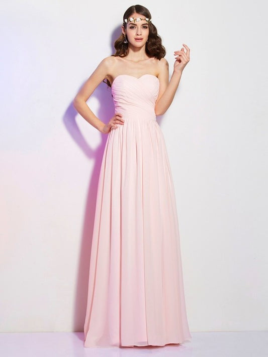 Pleats Sweetheart A-Line/Princess Sleeveless Long Chiffon Bridesmaid Dresses