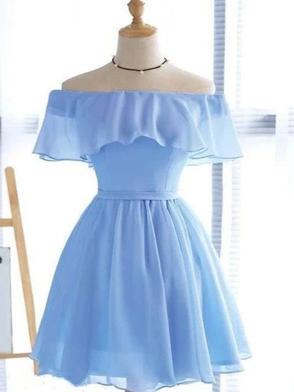 Ruffles Sleeveless Off-the-Shoulder Chiffon A-Line/Princess Short/Mini Homecoming Dresses