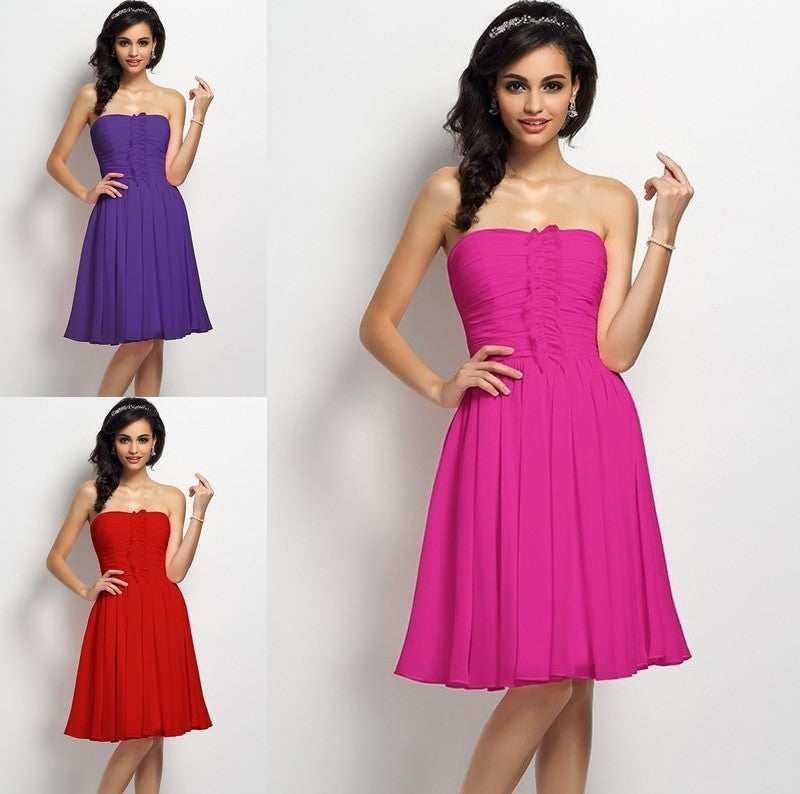 Strapless Sleeveless A-Line/Princess Short Pleats Chiffon Bridesmaid Dresses