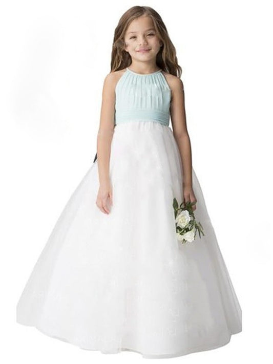 A-Line/Princess Ruffles Floor-Length Tulle Sleeveless Scoop Flower Girl Dresses