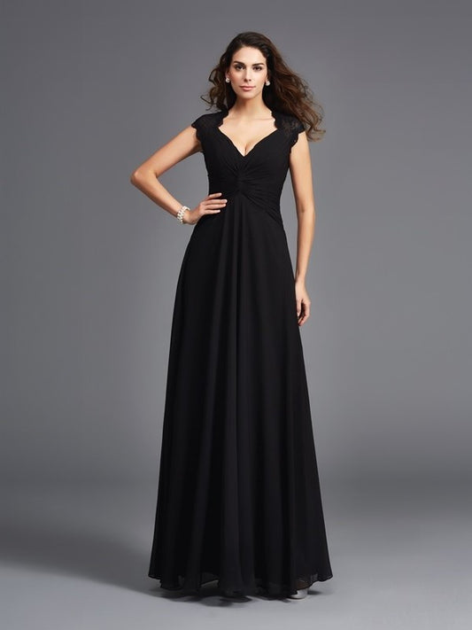 V-neck Sleeveless Long A-Line/Princess Chiffon Bridesmaid dresses