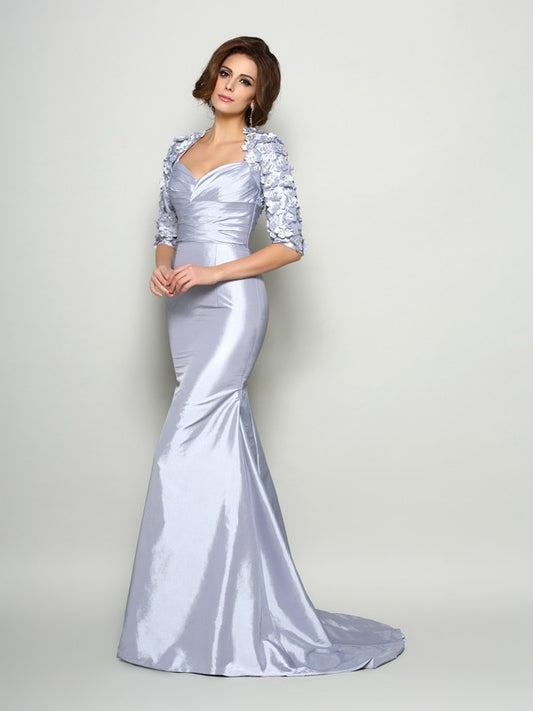 Sleeves Long Applique Trumpet/Mermaid Mother of Sweetheart 1/2 Taffeta the Bride Dresses