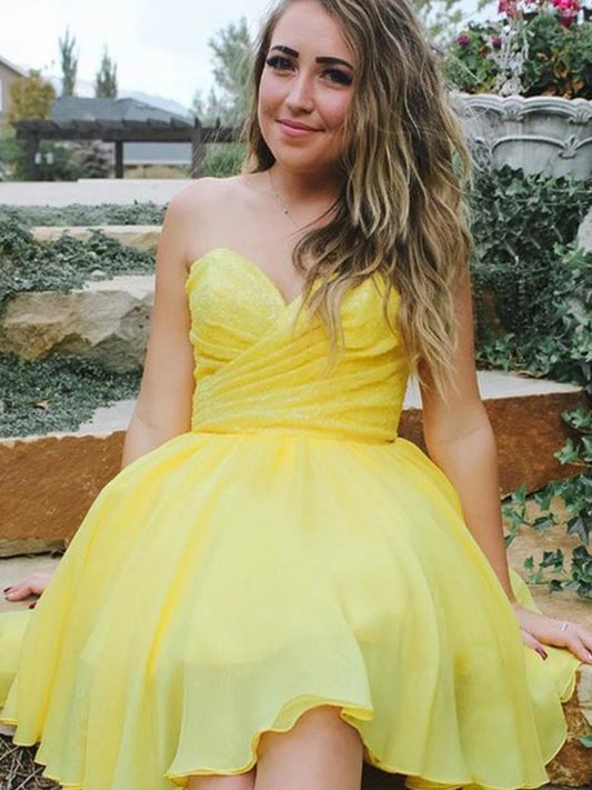 Chiffon Sleeveless Sweetheart A-Line/Princess Ruched Short/Mini Homecoming Dresses