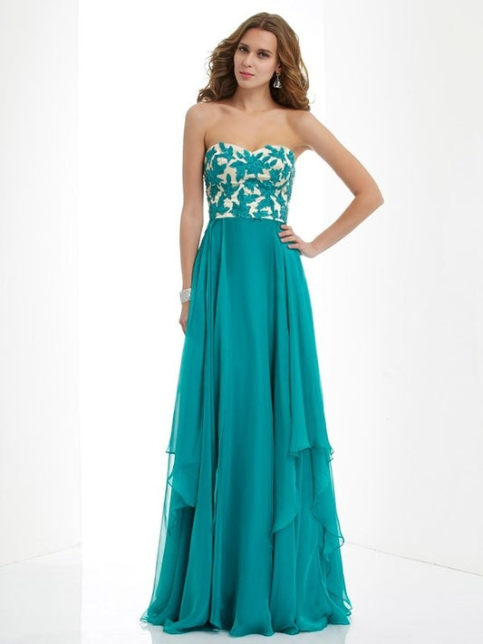 Sweetheart A-Line/Princess Applique Sleeveless Long Chiffon Dresses