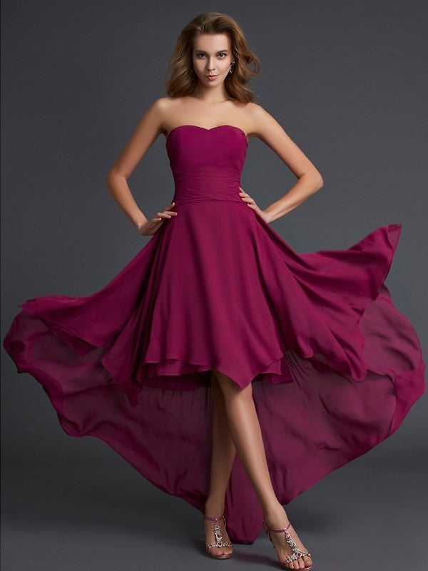 Sleeveless Sweetheart A-Line/Princess Pleats High Low Chiffon Dresses