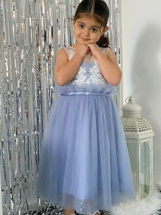 Knee-Length A-Line/Princess Scoop Lace Sleeveless Tulle Flower Girl Dresses